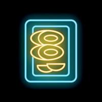 Glowing neon line icon of eight cookies on a plate, representing sweet biscuits and bakery food vector
