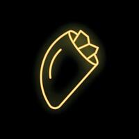 Glowing neon icon of shawarma kebab wrap on black background vector