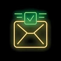 Neon envelope receiving confirmation with green check mark vector