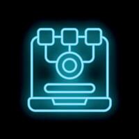 Neon icon of laptop displaying data analysis results vector