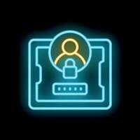 Neon sign representing user account security with padlock protecting personal data vector