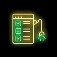 Neon green checklist being uploaded to cloud storage using cable vector