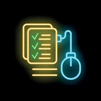 Computer mouse connected to documents with check marks in neon light style vector