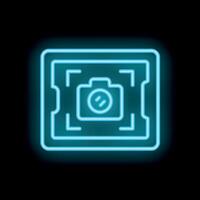 Blue neon photo camera icon on a black background vector