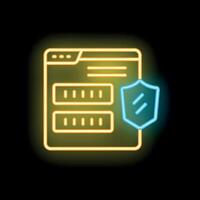 Neon icon of website being protected with shield vector