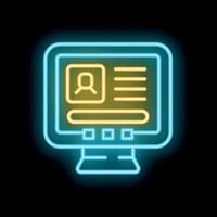 Neon sign showing computer screen displaying user profile interface vector