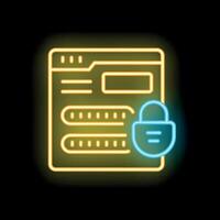 Neon icon of website being secured with password protection vector