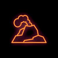 Neon volcano erupting with smoke and lava rocks vector