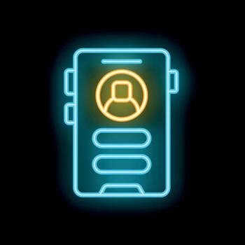 Glowing neon icon of a smartphone with a user profile interface vector