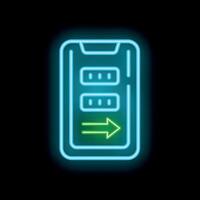 Neon smartphone showing two factor authentication with password and arrow sign vector