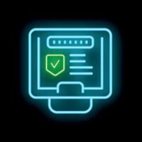 Neon icon of clipboard showing confirmed security check vector