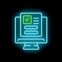 Neon online survey being filled out on computer screen vector