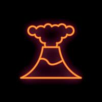 Neon style icon of an erupting volcano with smoke vector