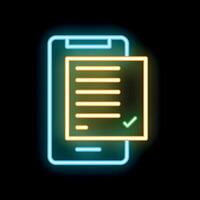 Neon smartphone displaying completed online survey form icon vector