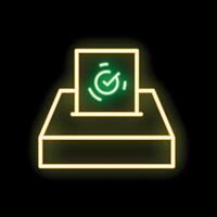 Neon green ballot box with ballot paper being inserted for voting vector