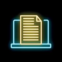 Neon icon of a document displaying on a laptop screen vector