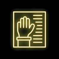 Neon yellow prisoner hand with measuring scale icon on black background vector