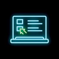 Neon online survey on laptop screen with mouse cursor clicking checkbox vector