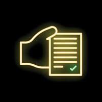 Neon icon of a hand holding a checked document vector