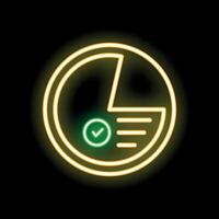 Neon icon of pie chart representing completed task with check mark vector