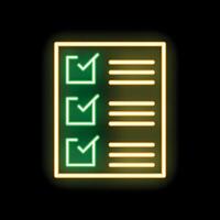 Neon green checklist icon glowing on dark background vector
