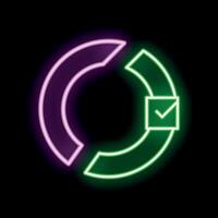 Neon circle chart showing completion with checkmark icon vector