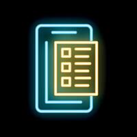 Neon icon of mobile phone displaying checklist for task management vector