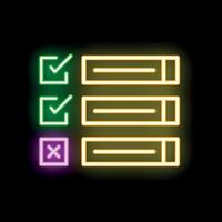Neon check mark icon glowing on dark background vector