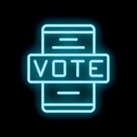 Neon sign smartphone showing vote button online voting concept vector