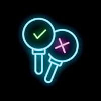 Neon signs showing right and wrong choices on black background vector