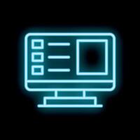 Neon computer monitor displaying website interface with menu bars and content window vector