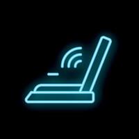 Neon wifi router emitting signal icon on black background vector