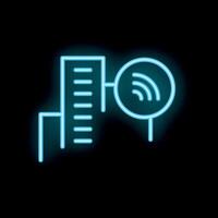 Neon icon style city building emitting wifi signal vector