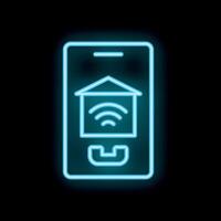 Neon smart home app icon displaying wifi symbol on phone screen vector