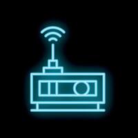 Neon router icon glowing on dark background vector