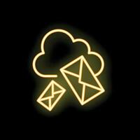 This neon yellow icon shows a cloud computing system sending emails vector