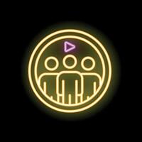 Neon icon of people watching content inside a circle vector