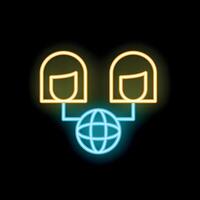 Neon icon of two people connecting through a global network vector