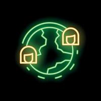 Neon sign of two people communicating around a broken earth representing global issues vector
