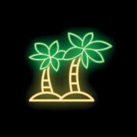 Glowing neon icon of two palm trees on a tropical island at night vector