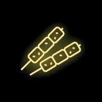 Neon sign showing skewers glowing on dark background vector