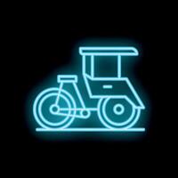 Neon blue silhouette of a cycle rickshaw on a black background vector