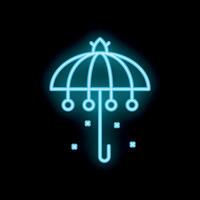 Blue neon umbrella glowing on black background representing protection from rain vector