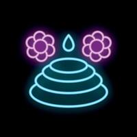Neon icon of beehive with flowers and honey drop representing pollination process vector