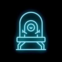Blue neon sign of snowman under arch in snow globe on black background vector