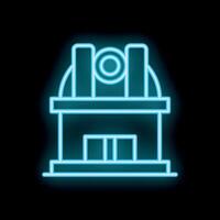 Neon observatory building with telescope dome glowing at night vector