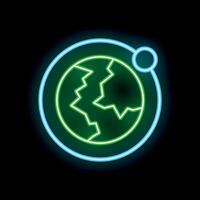 Neon icon of broken planet earth orbiting in space vector