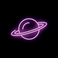 Neon style icon of planet with ring orbiting around it vector