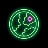 Neon icon of earth globe showing destruction with crosshair target symbol vector