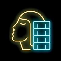 Neon sign representing artificial intelligence with human head and data storage vector